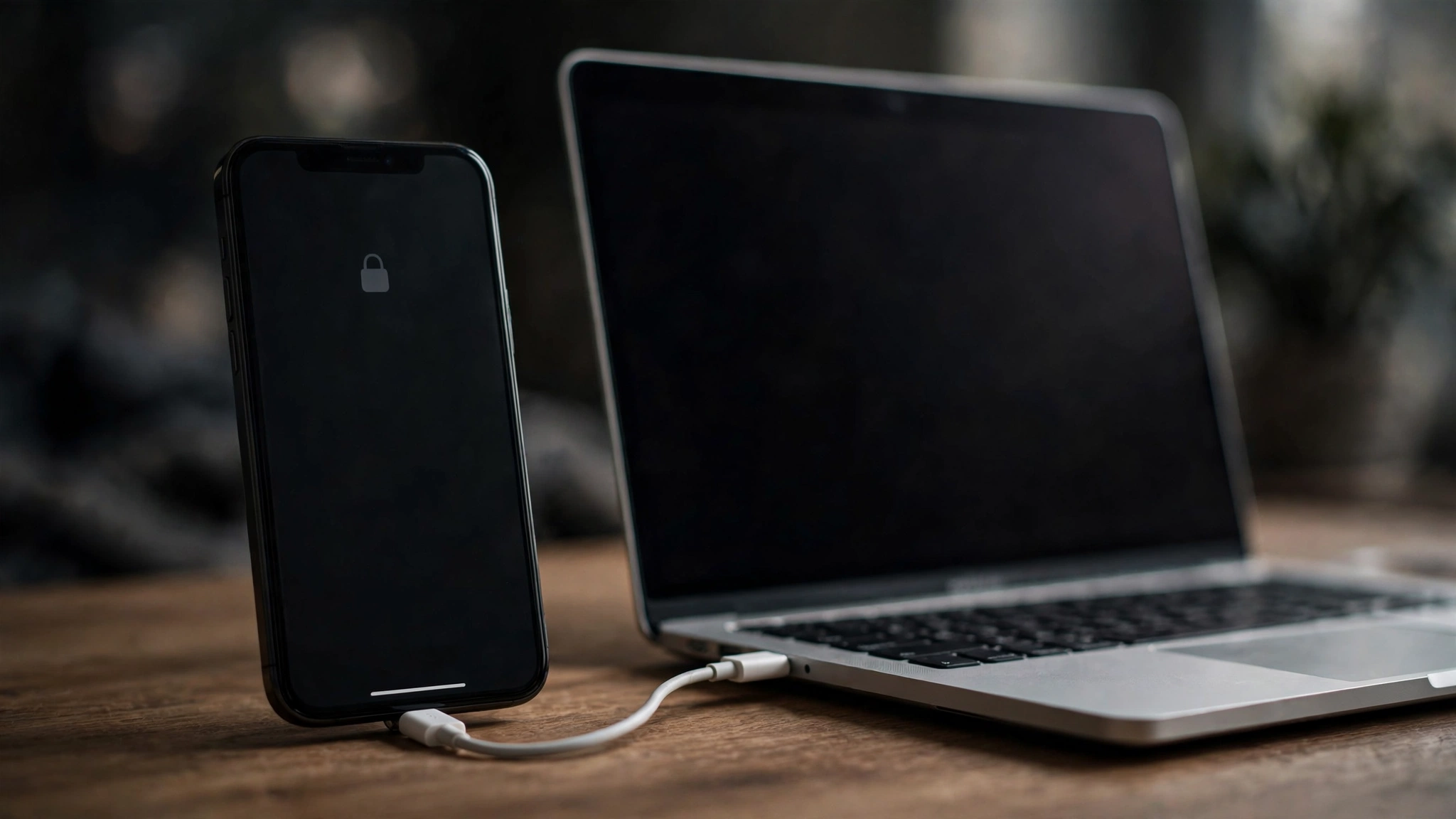 iPhone mit Code-Sperrbildschirm per Kabel mit einem MacBook verbunden