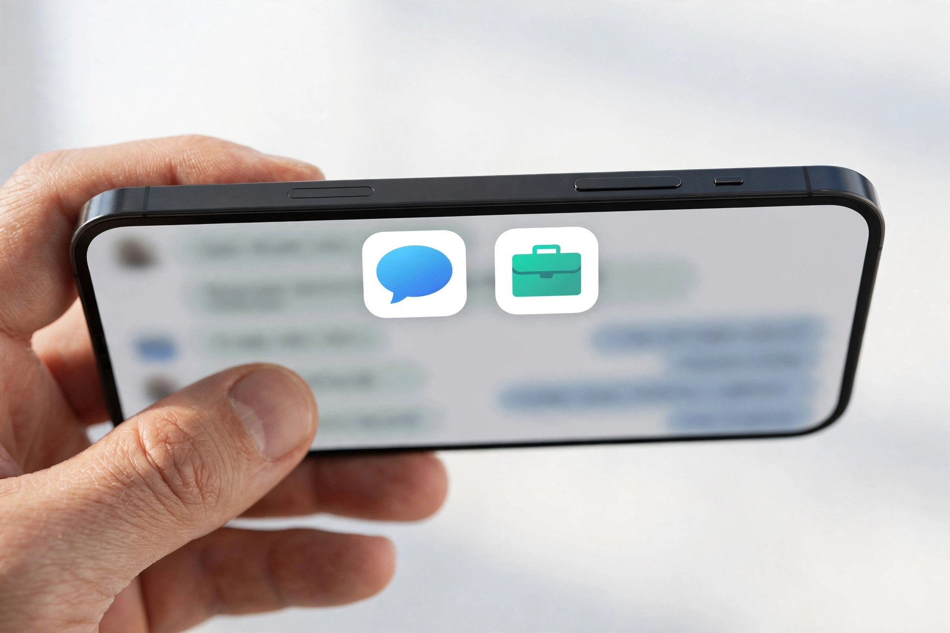 iPhone mit zwei WhatsApp-Symbolen auf dem Homescreen, eines davon WhatsApp Business