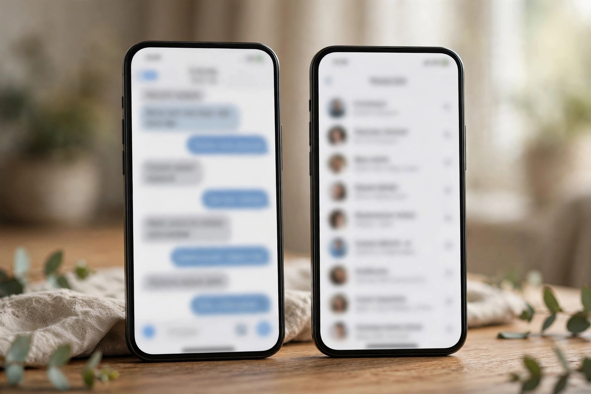 WhatsApp-Chats zu Signal übertragen – zwei Smartphones mit Messenger-Chat und Kontaktliste