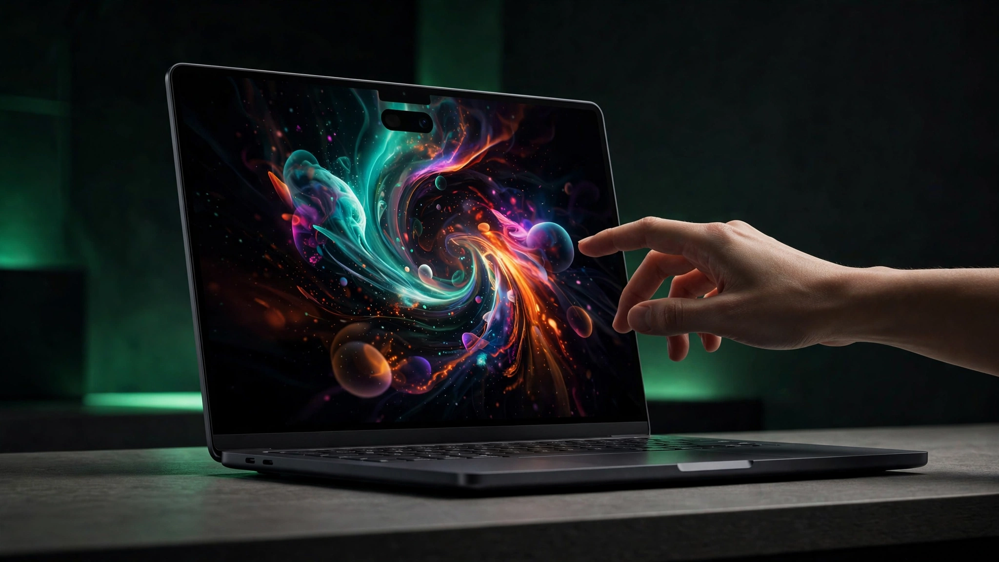 MacBook Pro mit OLED-Touchscreen und Dynamic Island – Konzeptdarstellung 2026