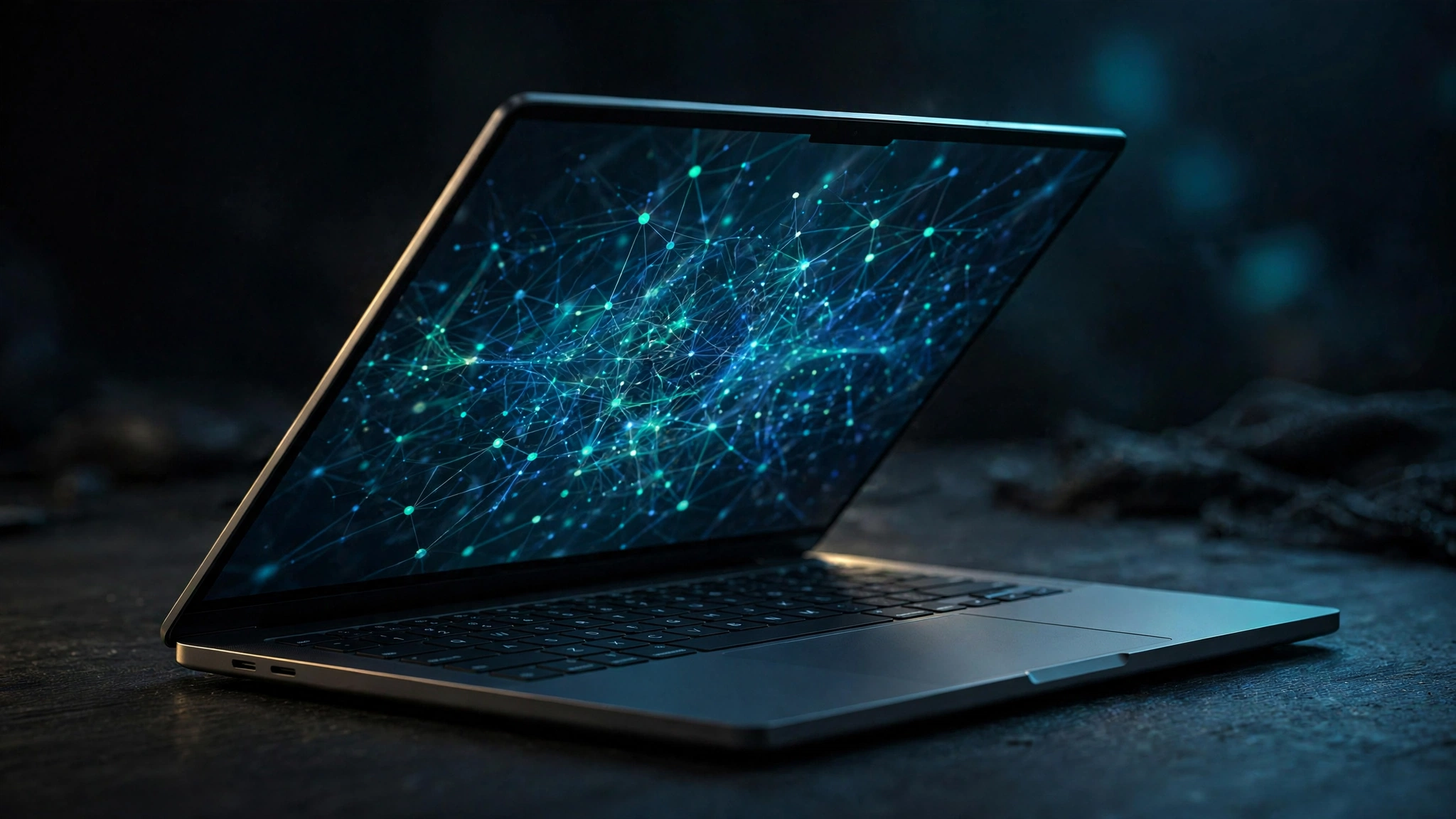 Surface Laptop Ultra: Dunkles Notebook mit KI-Visualisierung auf dem Display – NVIDIA RTX Spark